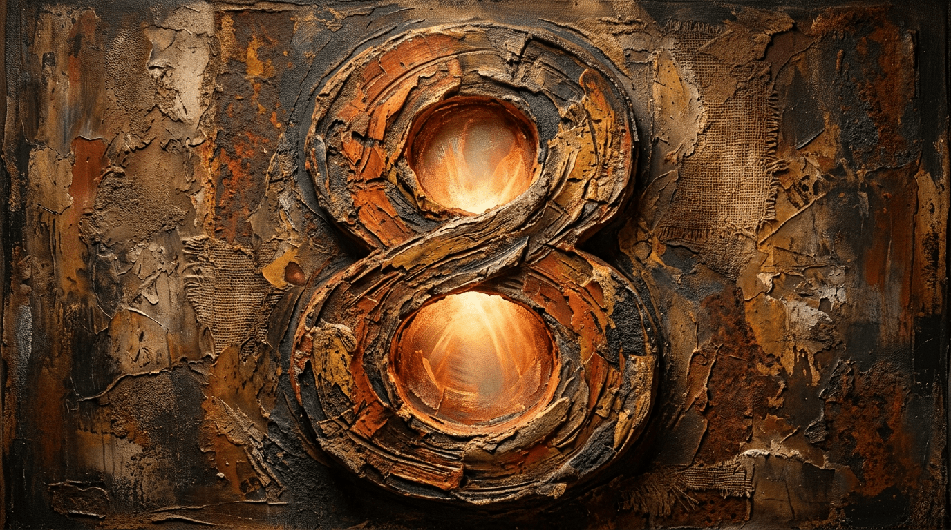Abstract textured number 8 with warm center light